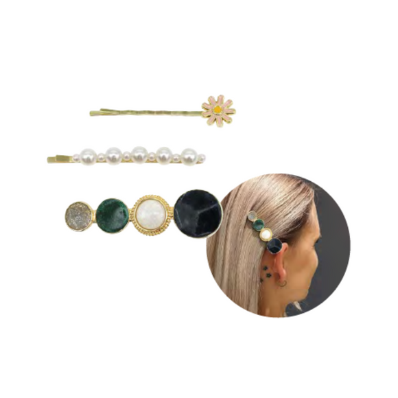 Titania Hair Slides Metal,Pearls & Ornaments 3pcs 8220