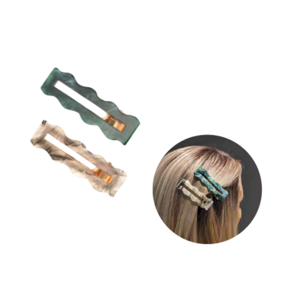 Titania Hair Slides Acetate Marble Green Gray 2pcs 8249