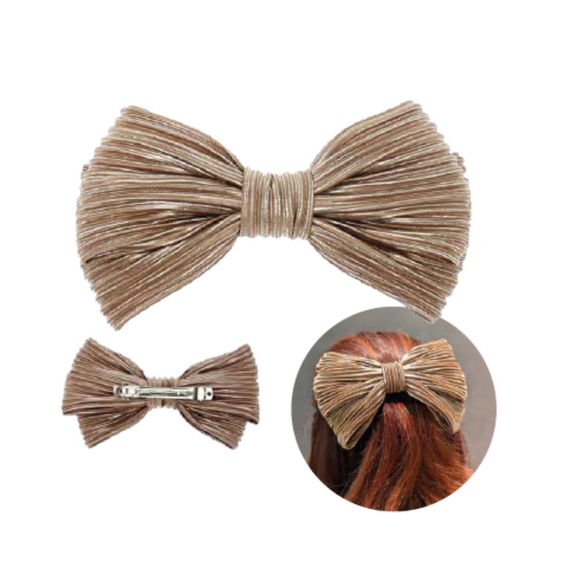 Titania Hair Clip Big Bow Brown Silver Mettalic 8270