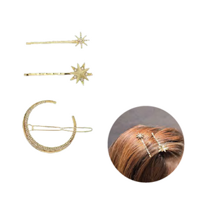Titania Hair Slides Metal, Stars Moon 3pcs 8280