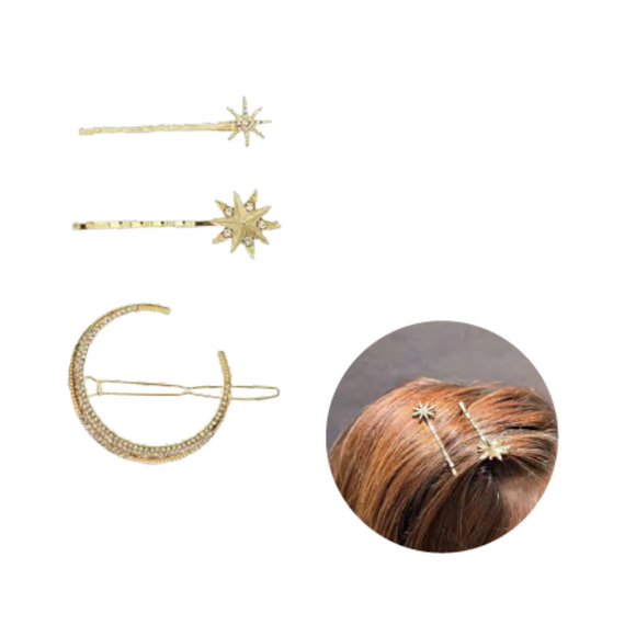 Titania Hair Slides Metal, Stars Moon 3pcs 8280