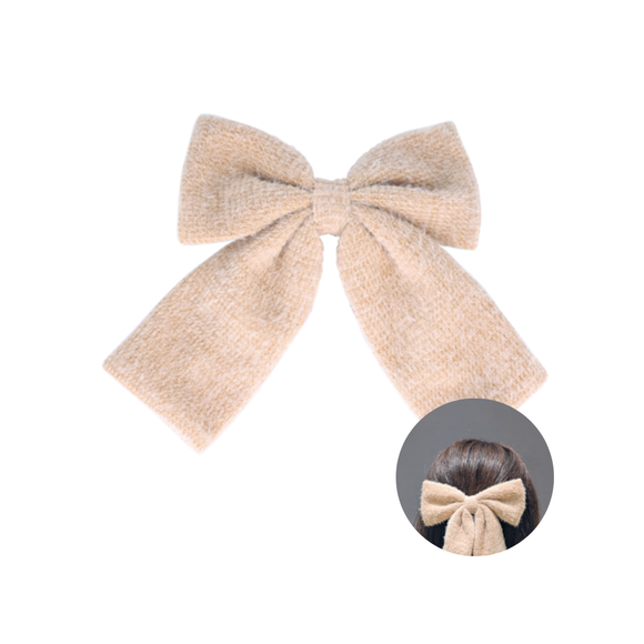 Titania Hair Barrette Clip Bow Furry Knit Beige 8370