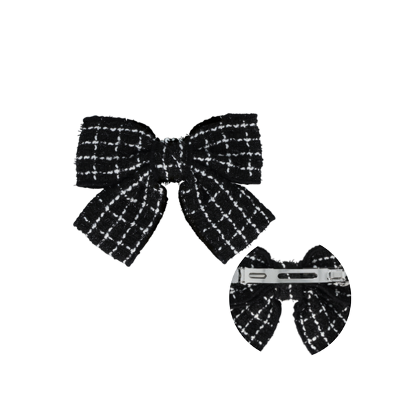 Titania Hair Barrette Clip Bow Black+White Checkered 8395